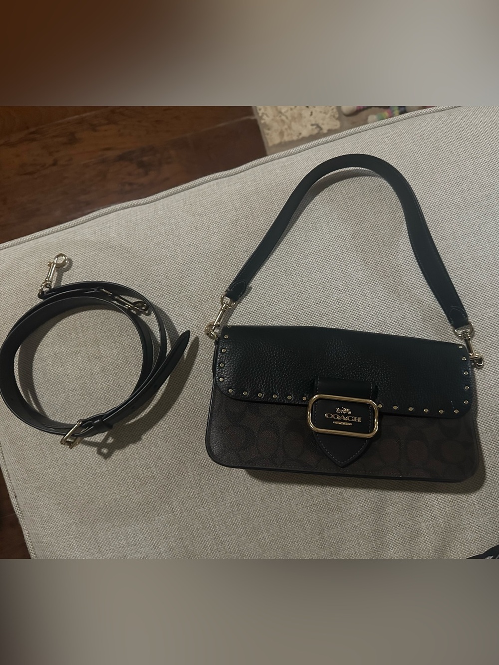 Coach Black and Brown Signature Crossbody Shoulder Bag